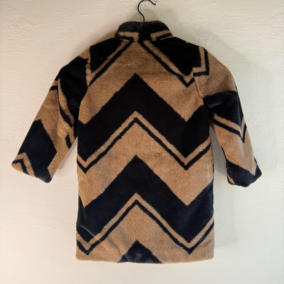 Banana Republic Kids Chevron Pea Coat Faux Fur Black and Tan Size 4 - Picture 6 of 6